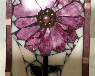 Hand Crafted Stained Glass Flower Ornament, Signed
