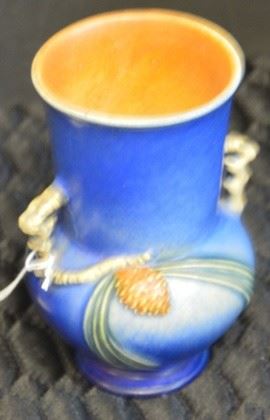 6914 - Blue Roseville Pine Cone Vase 6"