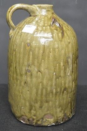 1101 - Pre Civil War (2) Gallon Alkaline Glazed Ussery Whiskey Jug W/ Turkey Droppings
