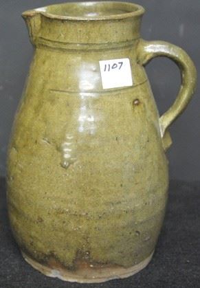 1107 - (1) Gal Alkaline Glaze Milk Pitcher - Randolph County - Late 1800's