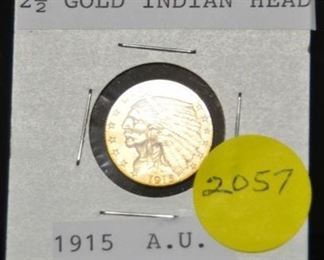 2057 - 1915 $2.5 Indian Head Gold Coin AU