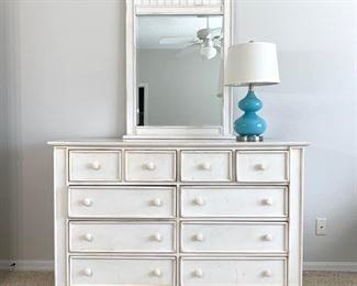 American Signature white distressed dresser w/mirror measures 57" x 20" x 38"