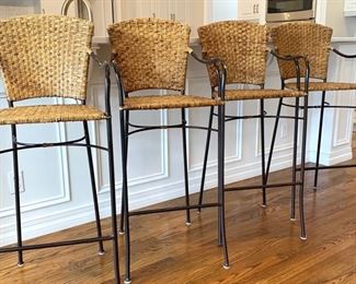 Crate and Barrel metal and wicker bar height stools       4 stools available