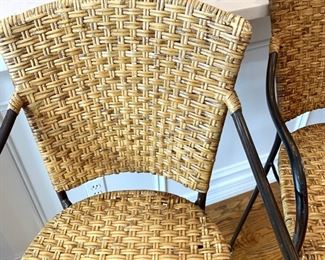 Crate and Barrel metal and wicker bar height stools       4 stools available