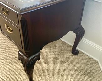 Hekman Leather top desk measures 58" x 29". The desk is finished on the back as shown in photos.