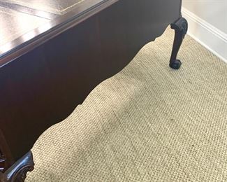 Hekman Leather top desk measures 58" x 29". The desk is finished on the back as shown in photos.