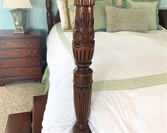 Hickory White 4 post queen bed frame with available matching nightstand, dresser and armoire.