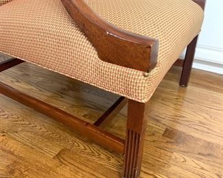 Red/Green/Gold Upholstered wood arm chair measures 29" x 28" x 40"