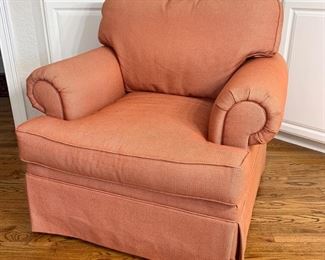 Henredon red/orange upholstered chair measures 40" x 38" x 36"