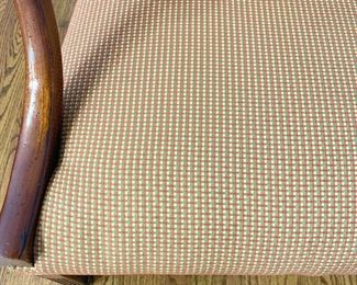 Red/Green/Gold Upholstered wood arm chair measures 29" x 28" x 40"