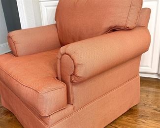 Henredon red/orange upholstered chair measures 40" x 38" x 36"