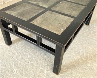 Asian influenced inlaid slate tile top coffee table measures 35.5" x 50.5" x 19.5" (VERY HEAVY)