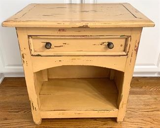 Gold painted distressed side table w/drawer measures 24" x 15" x 25.5"