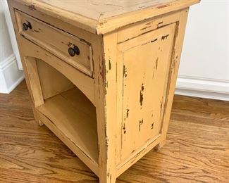 Gold painted distressed side table w/drawer measures 24" x 15" x 25.5"