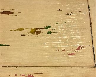 Gold painted distressed side table w/drawer measures 24" x 15" x 25.5"