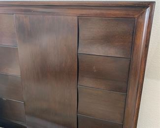 American Signature espresso queen bed frame with available matching dresser.