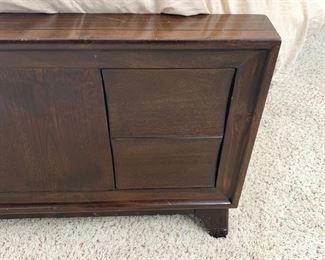 American Signature espresso queen bed frame with available matching dresser.