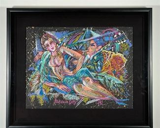 RUSSIAN ARTIST COLORFUL MIXED MEDIA | pastel and gold paint on paper; 18 x 24 in. (sight) h. 27-1/2 x 33 in. (frame) 