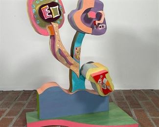VIRGINIA BROWN (20th Century) SCULPTURE | colorfully painted cut wood sculpture, signed in paint and on bottom; 21 x 17 x 10 in. 