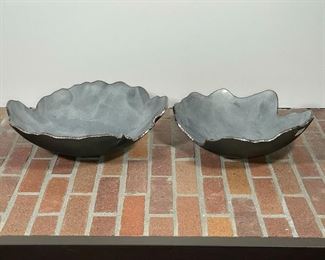 REGINA MEDIEROS NESTING GLASS BOWLS | smoked and textured glass with silvered amorphous rims; h. 5 x dia. 19 (largest) 