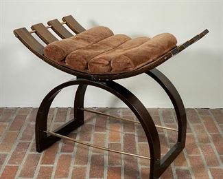 BENTWOOD CURULE FORM STOOL | with velvet cushion (somewhat hard) in nice condition; h. 21 x 17 x 27 in. 