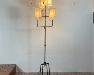 TOMMI PARZINGER IRON FLOOR LAMP | four lights gold painted metal, quadruped base; h.  68 x 16 in. 