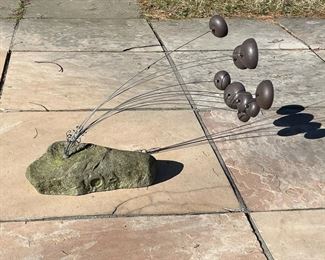 WOODSTOCK GARDEN BELLS | mobile sculputure style bells mounted into a flat rock; h. 16 x 25 in. 