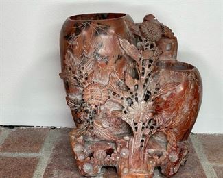 CHINESE CARVED SOAPSTONE DOUBLE VASE | h. 7-1/2in. 