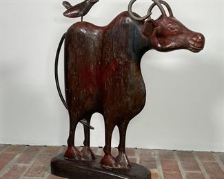 FOLK ART CARVED GOAT & BIRD | h. 21 x 17 x 4 in. 