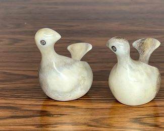 ARTIST CARVED BONE OPEN SALTS | each carved from a single piece of bone with a matching scoop; h. 2 in. 