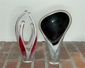 (2pc) BLOWN ART GLASS | both signed on bottom; h. 10-1/2 in. 