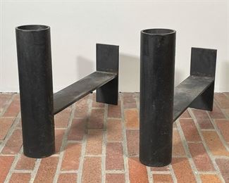 CONTEMPORARY WELDED ANDIRONS | h. 16 x 4 x 22 in., no apparent maker or signature, very stylish!