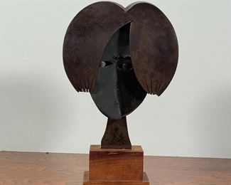 CONTEMPORARY MIXED METAL SCULPTURE | steel and stainless steel bust of a woman; 13 x 7 in. 