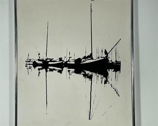 PONKO OIL PAINTING | black oil on a white canvas; signed "Ponko 71" lower right; 35 x 29 in. 