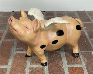 PAINTED CAST IRON FLYING PIG