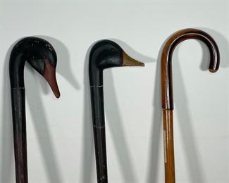 (3pc) ANTIQUE CANES | including two with carved duck heads, and one bamboo cane 