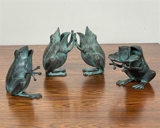 DECORATIVE METAL FROGS | engaged in various activities; h. 4-1/2 in. 