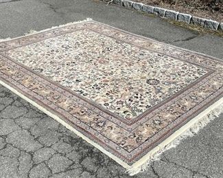 TREE of LIFE CARPET | beige field, decorated with birds, deer, vines, and other devices; 10ft-4in x 8ft 