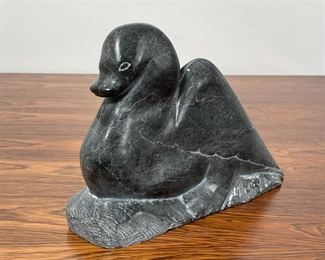 INUIT STONE CARVING | signed and dated 1975 on bottom; h. 6 x 9 x 2-1/2 in. 
