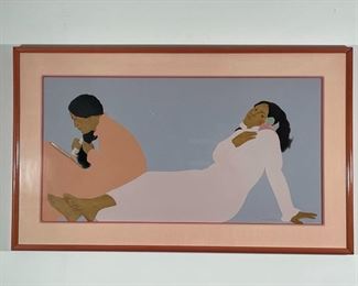 PAIR SOUTHWEST AMERICAN LITHOGRAPHS | both with pastel palettes showing female figures engaged in activities; both from an edition of 225; h. 28 x 45 in. 