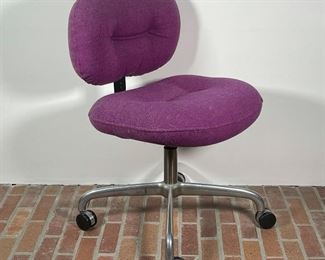 KNOLL TUFTED PURPLE WOOL OFFICE CHAIR | comfortable tufted purple wool fabric on a cast aluminum frame with casters; h. 32 x 20 x 22 in. 