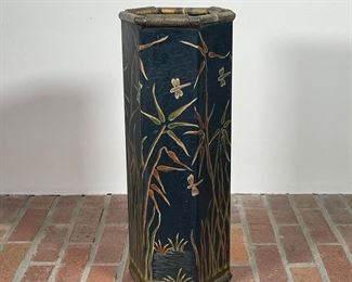 PAINTED TIN UMBRELLA STAND | with leaf decoration; h. 21 x 9 in. 