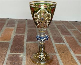 PAINTED & JEWELLED GLASS GOBLET | h. 9 in. 