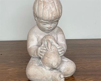 BOY WITH BUNNY COMPOSITION SCULPTURE | signed "Austin Prod" h. 9-1/2 