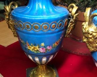 French Gilt Bronze Ormolu Mounted Porcelain Urn (pair)  19th Century  $495