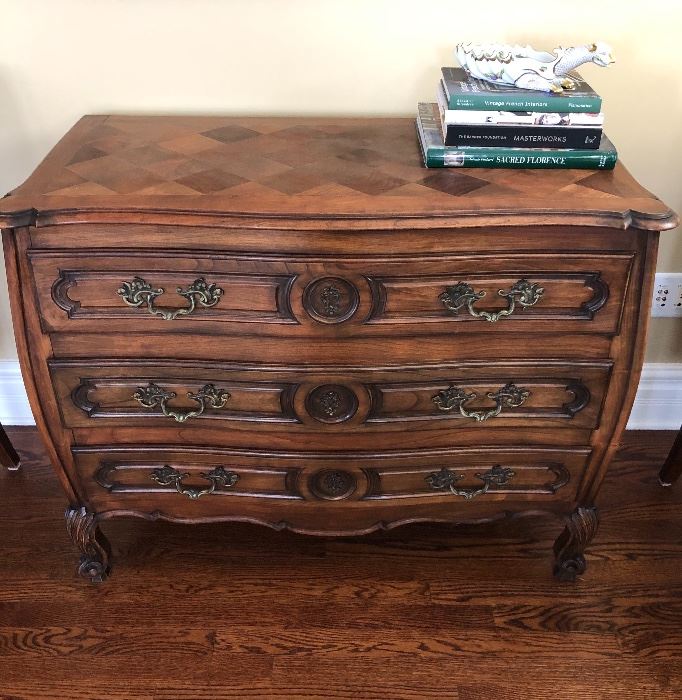 Antique Provincial Louis XV Style Handcrafted Three-Drawer Commode.  Purchased at Old Plank Road Antiques   $595
