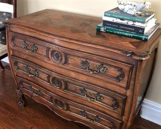 Antique Provincial Louis XV Style Handcrafted Three-Drawer Commode.  Purchased at Old Plank Road Antiques   $595