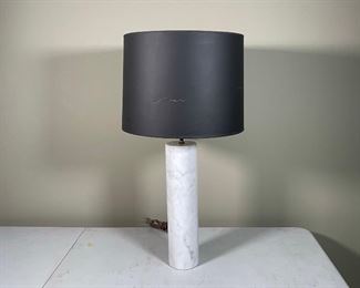 TURNED SOLID MARBLE LAMP | cylindrical form, excellent condition; h. 16 x dia. 4 in. (marble); h. 29 x dia. 15 in. (overall)
