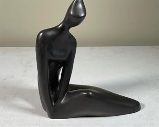 CONTEMPORARY BRONZE SCULPTURE | seated female figure with legs outstretched, signed faintly "PJ - 18/25"; h. 11 x 10 x 6 in.