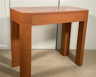 CONTEMPORARY DRESSING TABLE | with wood grain laminate, could be a writing desk as well, single drawer in excellent condition; h. 30 x 36 x 18 in.